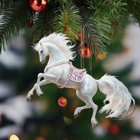 Yousheng Pferdeornament Acryl 2D Flach Realistisches Pferd Hängeanhänger mit Lanyard Weihnachtsbaum Feiertag Heimdekoration