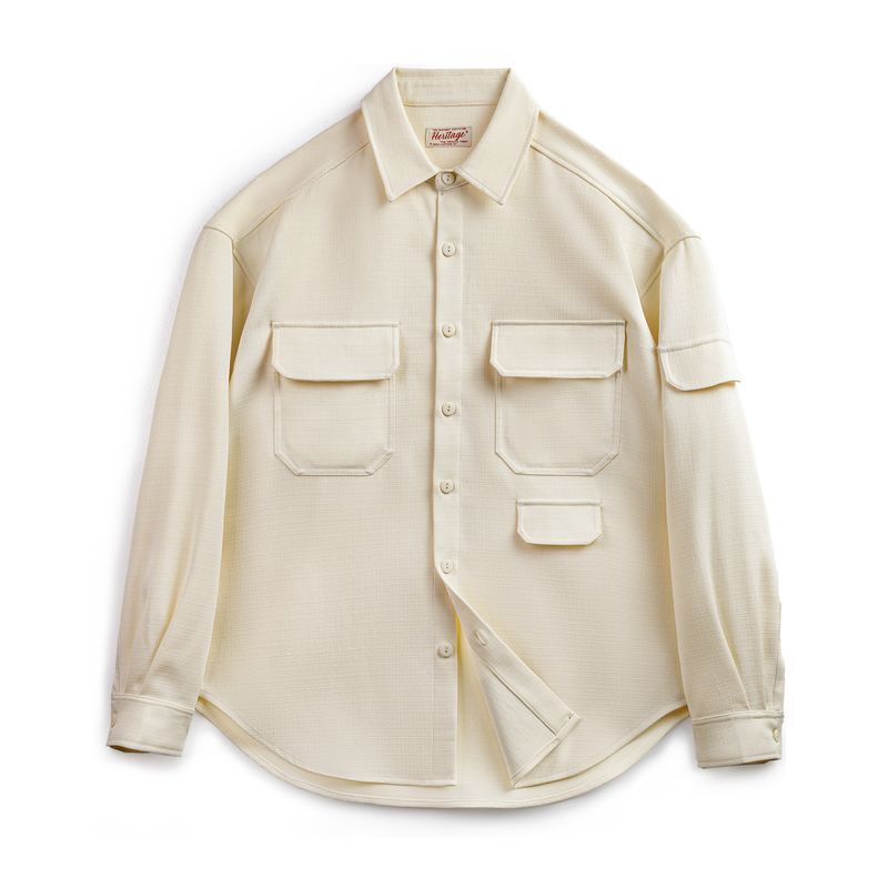 

Madden Parka American Casual Profile Anti-Wrinkle Ironing Free Long Sleeves Shirt Loose Lapels Pocket Shirt Coat Men s Autumn Beige 2XL