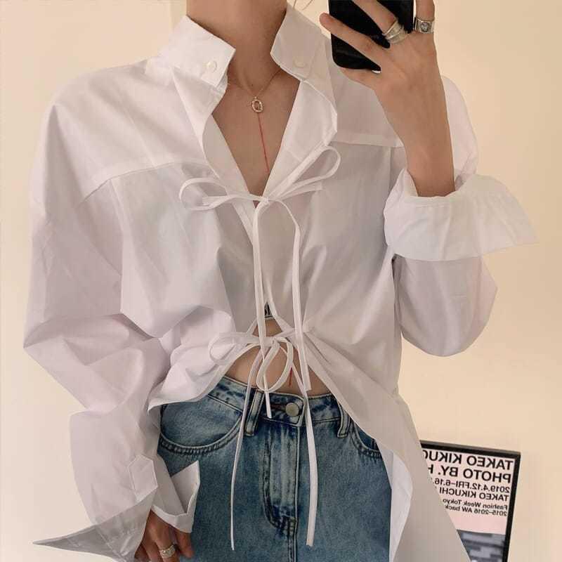 

Рубашка IELGY, женская дизайнерская ниша, две свободные французские блузки спереди и сзади XL белый