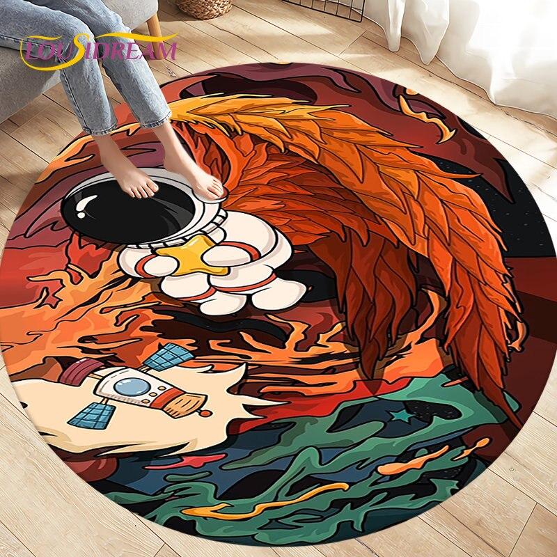 Cartoon Space Astronaut Round Rug Carpet Rug for Living Room Bedroom Sofa Decoration Kids Play Crawl Soft Floor Mat Crawling Mat