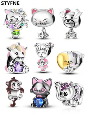 Copper Plated Original Charms Kittens And Puppies Beads Fit Bracelet Women'S Jewelry Gift