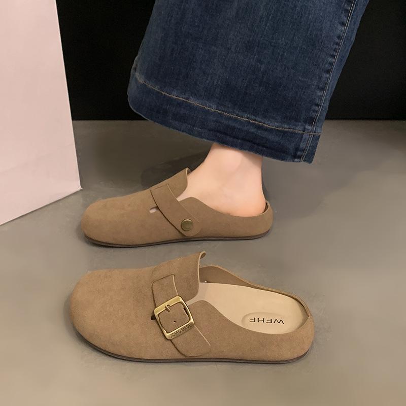 

Модные женские ретро замшевые сабо-тапочки, женские удобные повседневные мюли на мягкой пробковой подошве, нескользящие модные домашние тапочки для помещения и улицы 35 хаки