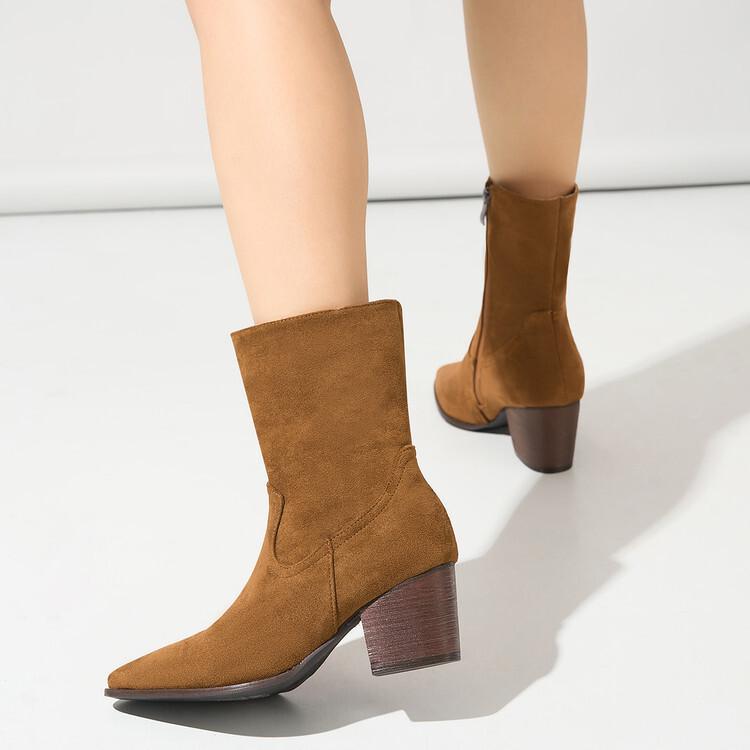 Autumn and winter new European and American large size low tube thick heel women's boots WISH leather boots