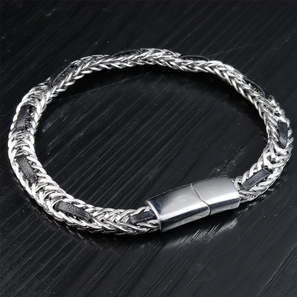 Black Leather Rope Cowhide Men s Chain, Genuine Leather Woven Bracelet Handmade Multilayer Leather Bracelet 2026 21CM