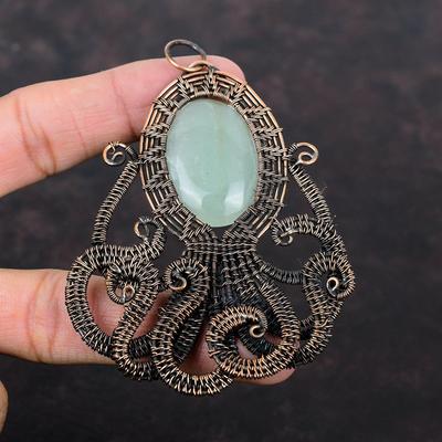Aquamarine Pendant Copper Wire Wrapped Pendant Handmade Pendant Unique Copper Jewelry Natural Gemstone Pendant Octopus Jewelry Gift For Wife