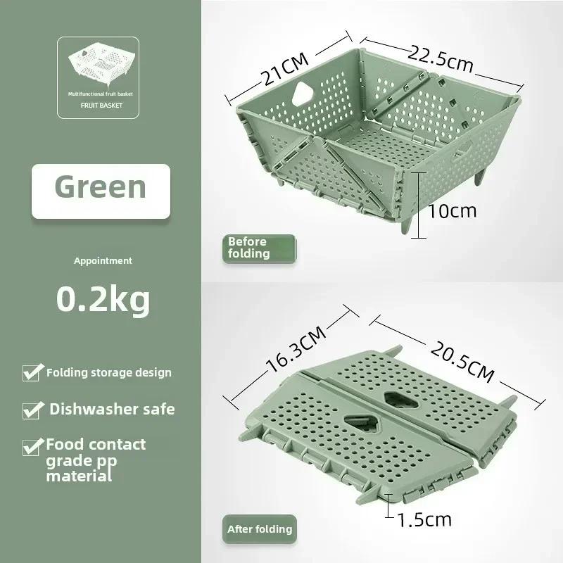 Hot  Drain Basket, Fruit Basket, Foldable Plastic, Large Capacity, Raised Tiptoe, Household Kitchen, Vegetable Washing Basket