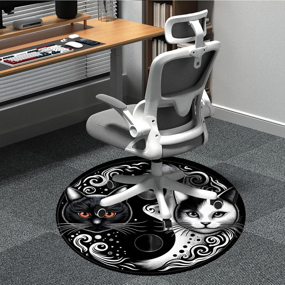 1pc Yin Yang Cats Chair Carpet for Office, Round Non Slip Durable Large Size Office Carpet, Suitable for Office