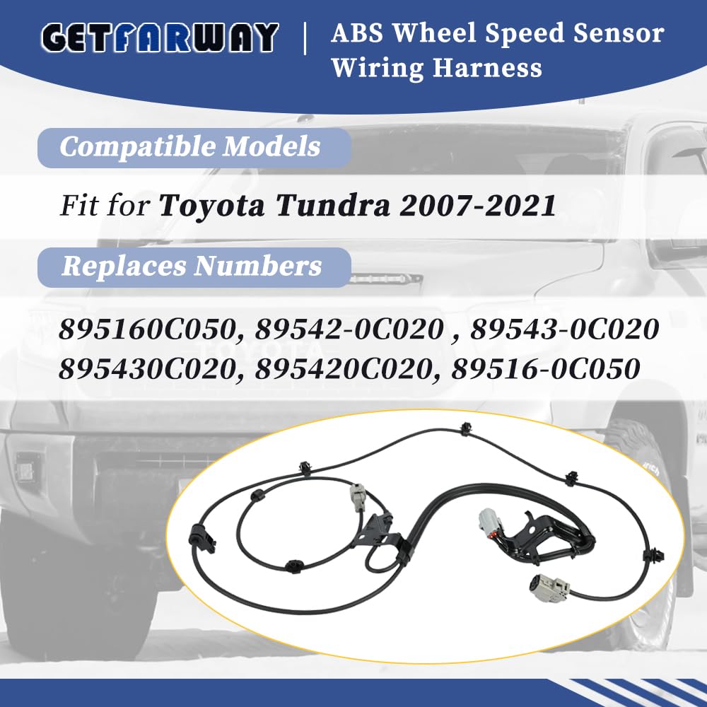 ABS Wheel Speed Sensor Wiring Harness 89516-0C050 Compatible with Toyota Tundra 2007-2021 Rear ABS Skid Control Sensor Wire Replace 89542-0C020