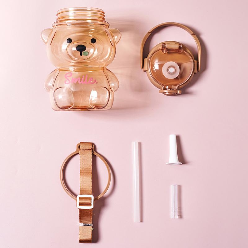 1000ml Bär Sippy Cup Kinder tragbare Rucksack Wasserflasche Becher mit Stroh