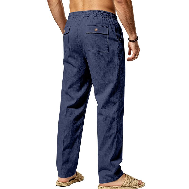 Casual Men’s Beach-Style Trendy Button-Up Loose-Fit, Skin-Friendly, Breathable Sports Linen Trousers for Men