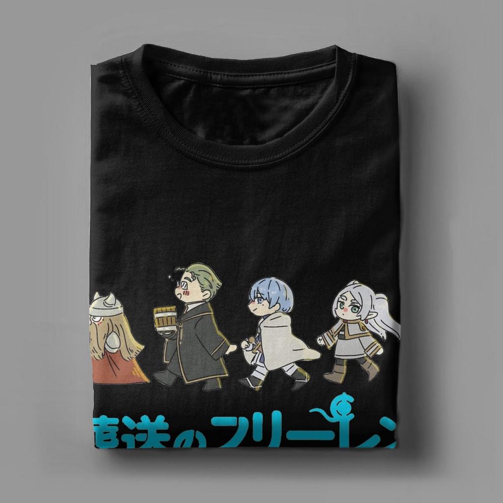 Frieren Full Character T Shirts for Men Cotton Fashion for Male T-Shirt Crewneck Anime Tee Shirt Short Sleeve Tops Original