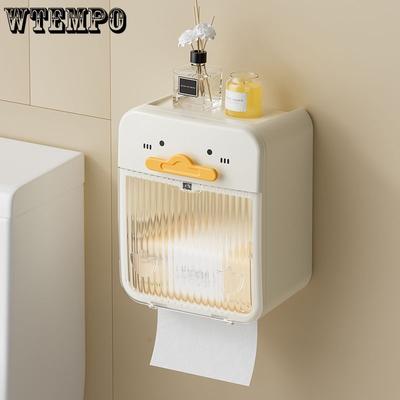 Toilet Paper Box Bathroom Roll Paper Holder Double-layer Waterproof Storage Rack Wall Mounted No Drilling Transparent