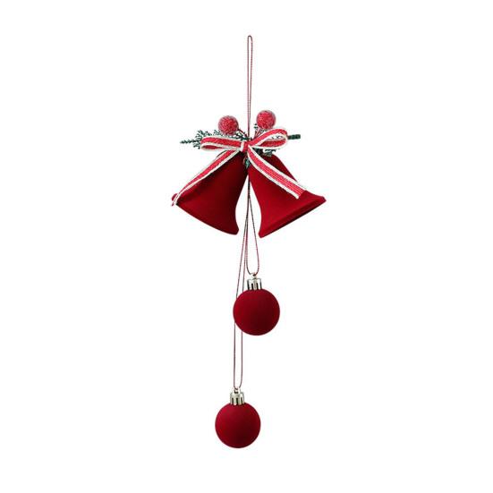 Christmas Red Bell Ornament Plastic Velvet Flocked Bell Ball Tree Ornament for Holiday Window Shop Home Decoration