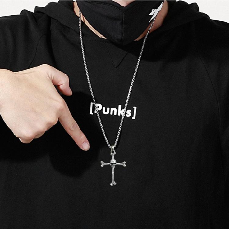 Men's Skull Pendant Necklace Personality Unique Design Cross Punk Choker Chain