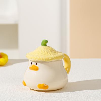 Tazza da caffè con coperchio, grande capacità, di alta qualità, per ragazze, da ufficio, con cartone animato, resistente alle alte temperature, in ceramica