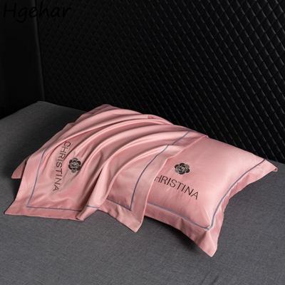 Fronha nórdica para uso doméstico, capa de almofada de seda gelada para verão, confortável, respirável, para quarto, 48*74cm, bordado, macio