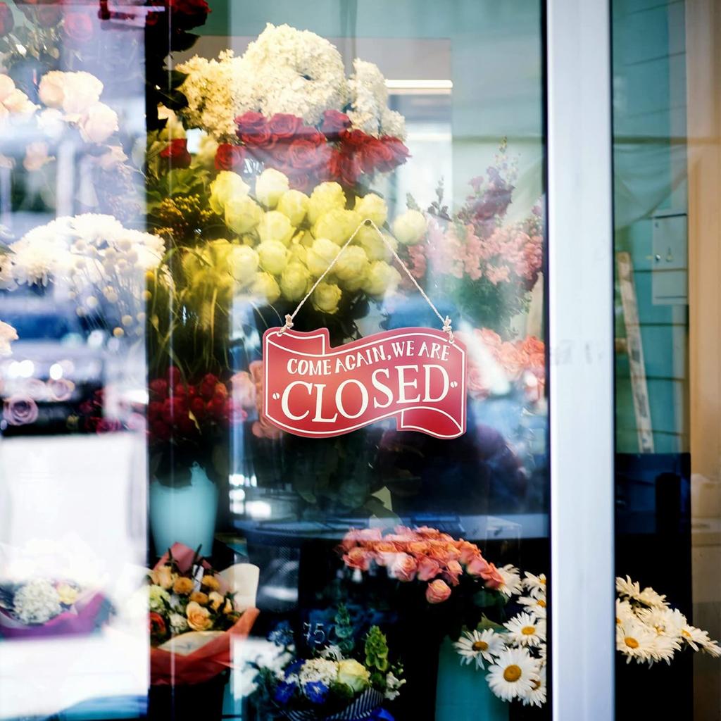 Open and Closed Sign for Business Door- Reversible Double Sided Decor Wood Sign Hangging Store Sign (Red)