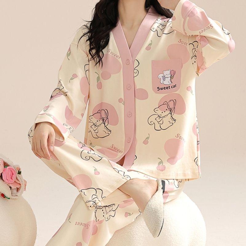100% Cotton Pajamas For Women, Spring And Autumn, Home Wear Set That Can Be Worn Outside