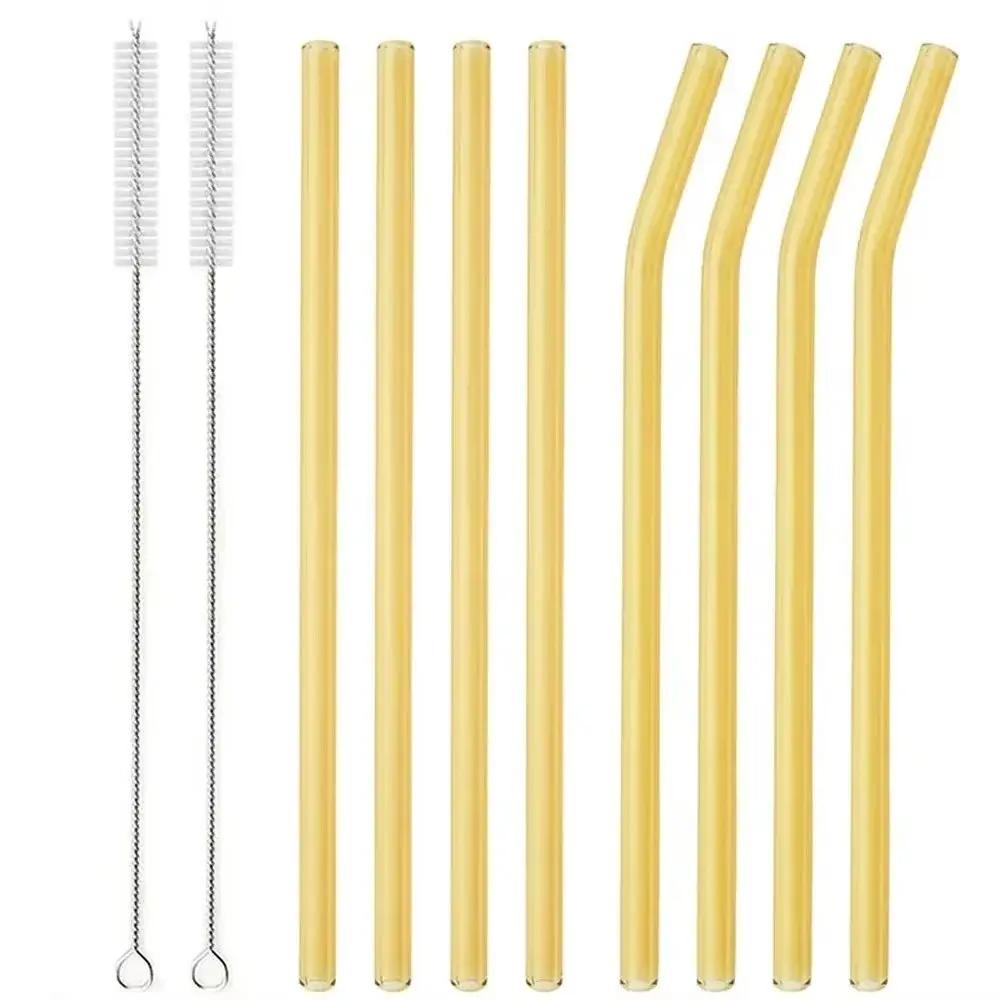 200*8mm Reusable Glass Straw Set High Borosilicate Smoothie Cocktails Straw Healthy Eco Friendly Drinking Straw with Clear Brush