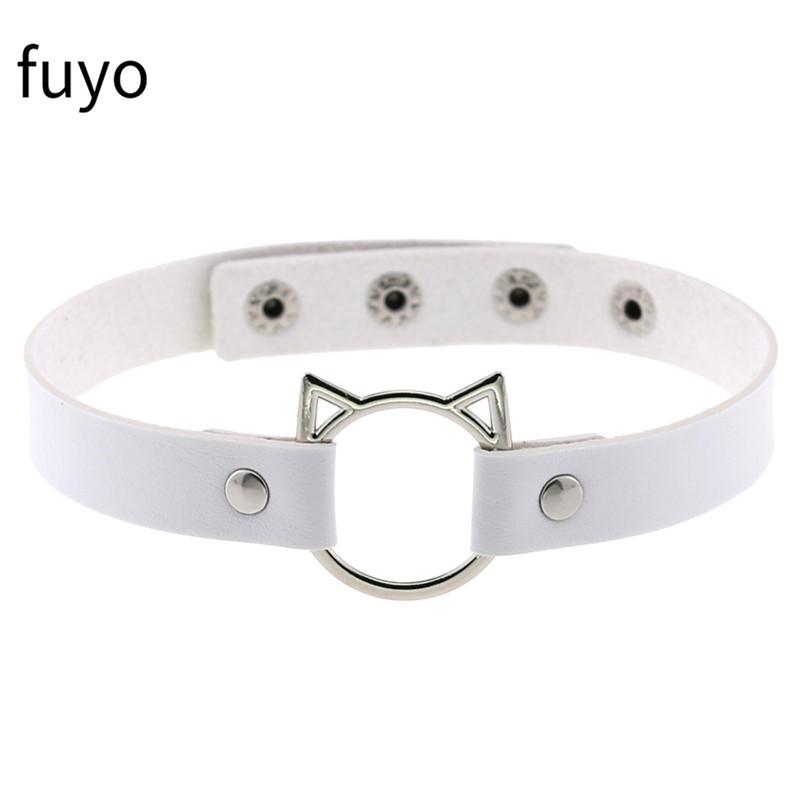 Modny Biały Skóra PU Łańcuszek Punkowy Choker Naszyjnik Dla Kobiet Kołnierz Biżuteria na Szyję Czarny Boho Gotycki Punk goth biżuteria