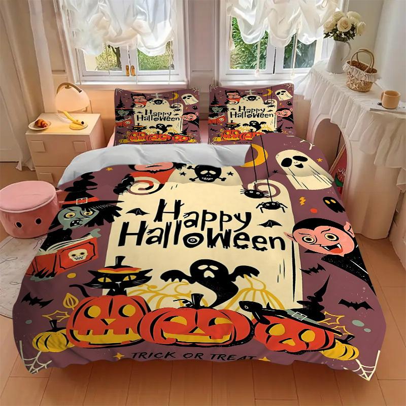 3pcs bedding set Halloween Party Includes 1 Comforter + 2 Pillowcases, Without Pillow Inserts, Soft Comfortable, Lightweight Breathable, Pri
