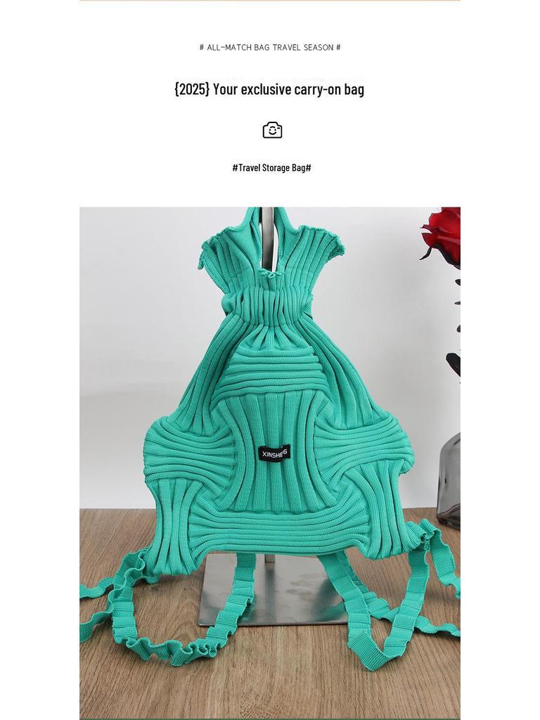 Kwon Nara-Inspired Korean Pleated Woven Backpack Handbag