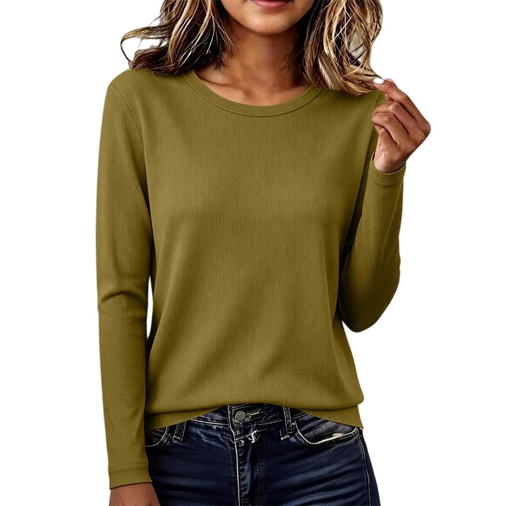 Damen Basic Rundhals Slim Fit Langarm T-Shirt