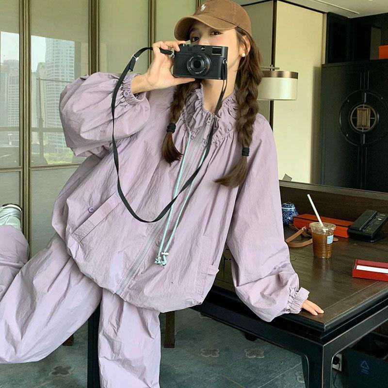 

Chic Women s Summer Sports Suit: Purple Sun-Protection Windbreaker Jacket & Casual Long Pants Two-Piece Set M (recommended 70-100 jin)