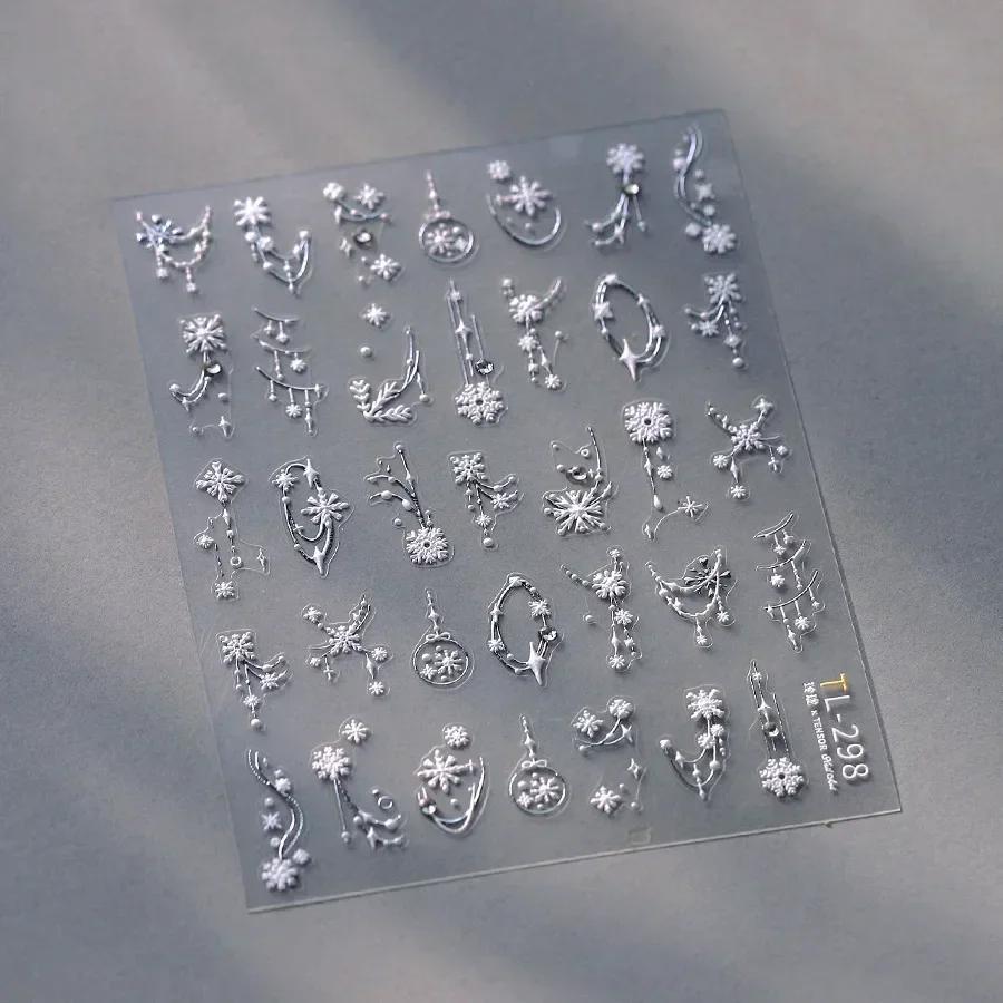 Camellia Flower Blooming Petal Floral Blue Leaves Chinese Characters Poetry Golden 5D Nail Art Sticker Adhesive Manicure Decal