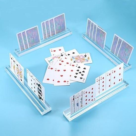 Card Game StandBoard GameClear Trump StandAcrylic HolderDouble SlotHanafuda Stand2-Channel GrooveTransparentSet 4