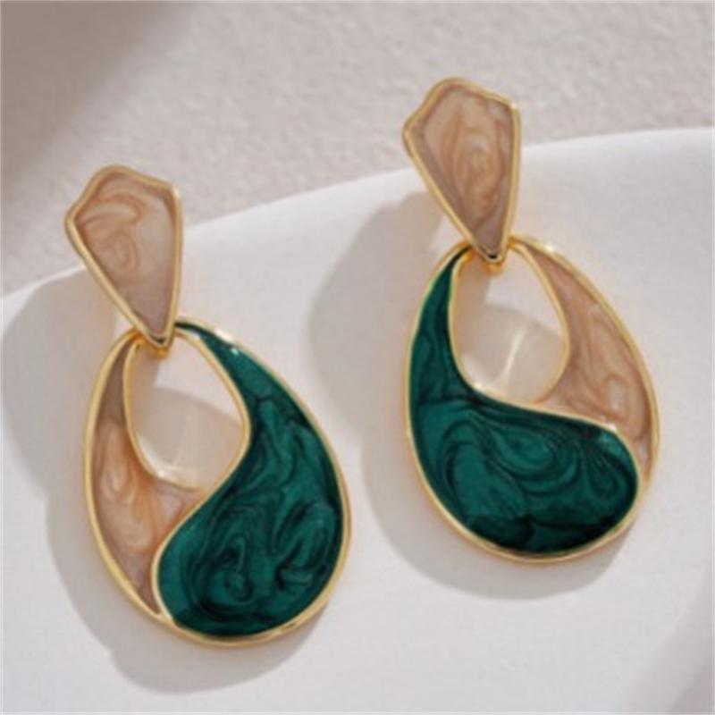 Su Damlası Sır Haze Patchwork Yeşil Renk Geometrik Kolye Ucu Küpe Kadınlar İçin Moda Kişilik Brincos Düğün Takısı