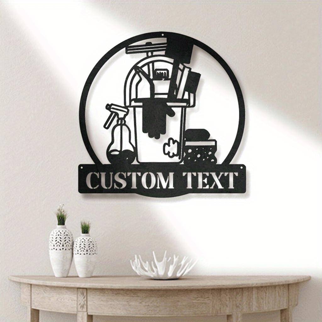 Metal Wall Art Sign Personalized Cleaning Service Custom Name Housekeeping Decor Contemporary