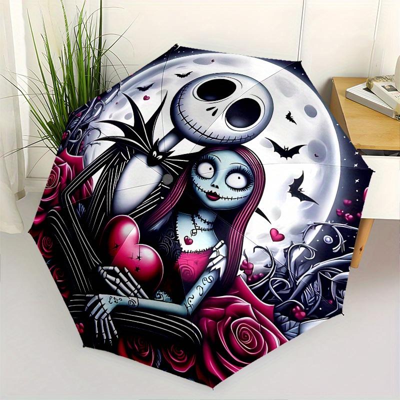 

Jack Skellington Sally Automatic Opening and Closing Umbrella, Compact Travel Umbrella, Lightweight and Portable, Suitable for Beach Comm