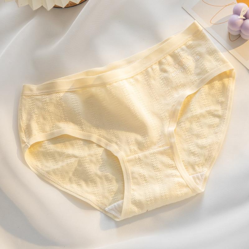 Women Girls Pure Cotton Mid Waist Breathable Antibacterial Solid Brief Underwear