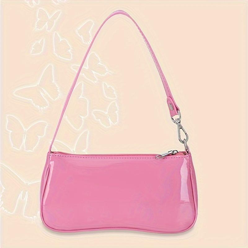 Damen Glänzende Nude Lackleder Achseltasche, Minimalistische Kleine Umhängetasche, Modische Lässige Handtasche für Damen zum Täglichen Gebrauch