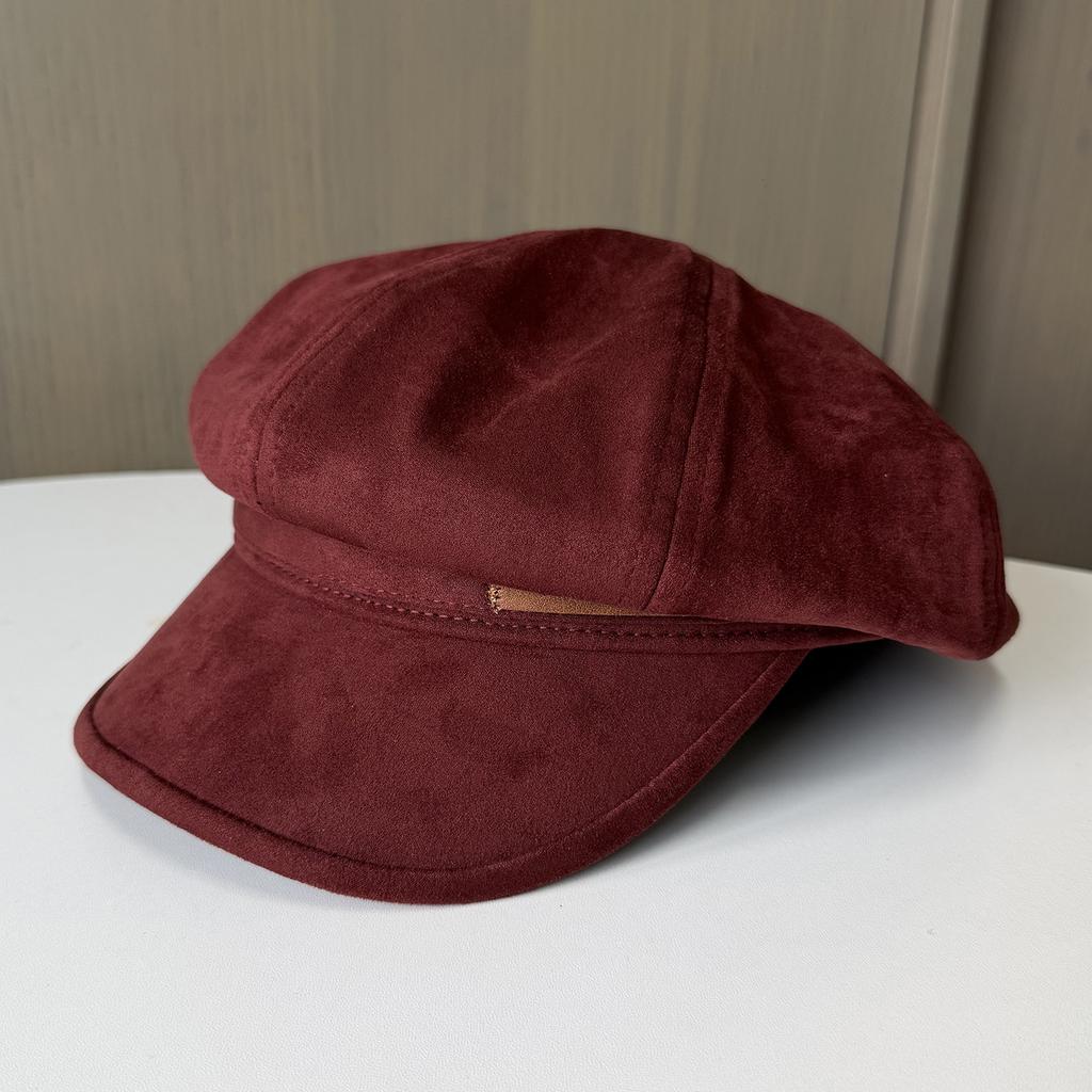 Retro Suede Octagonal Hat Women's Autumn and Winter British Short-brimmed Cap Small and Versatile Retro Newsboy Hat