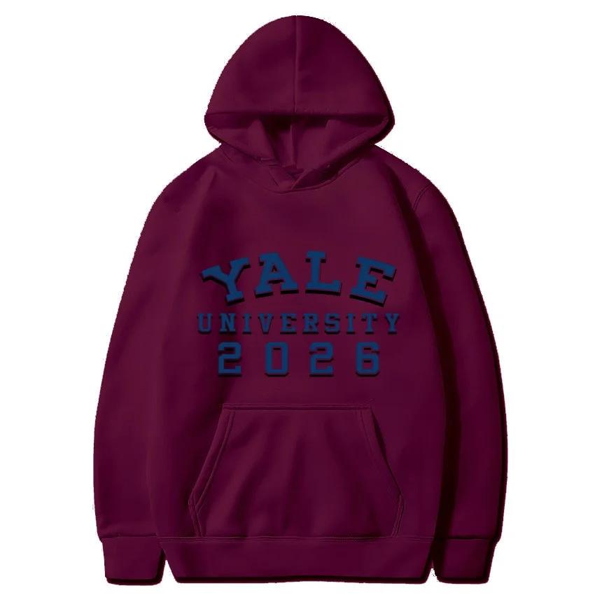 Yale University School Uniform for Autumn and Winter  Classic Solid Color Hoodie Daily Casual Fashion Long Sleeve Warm Hoodie