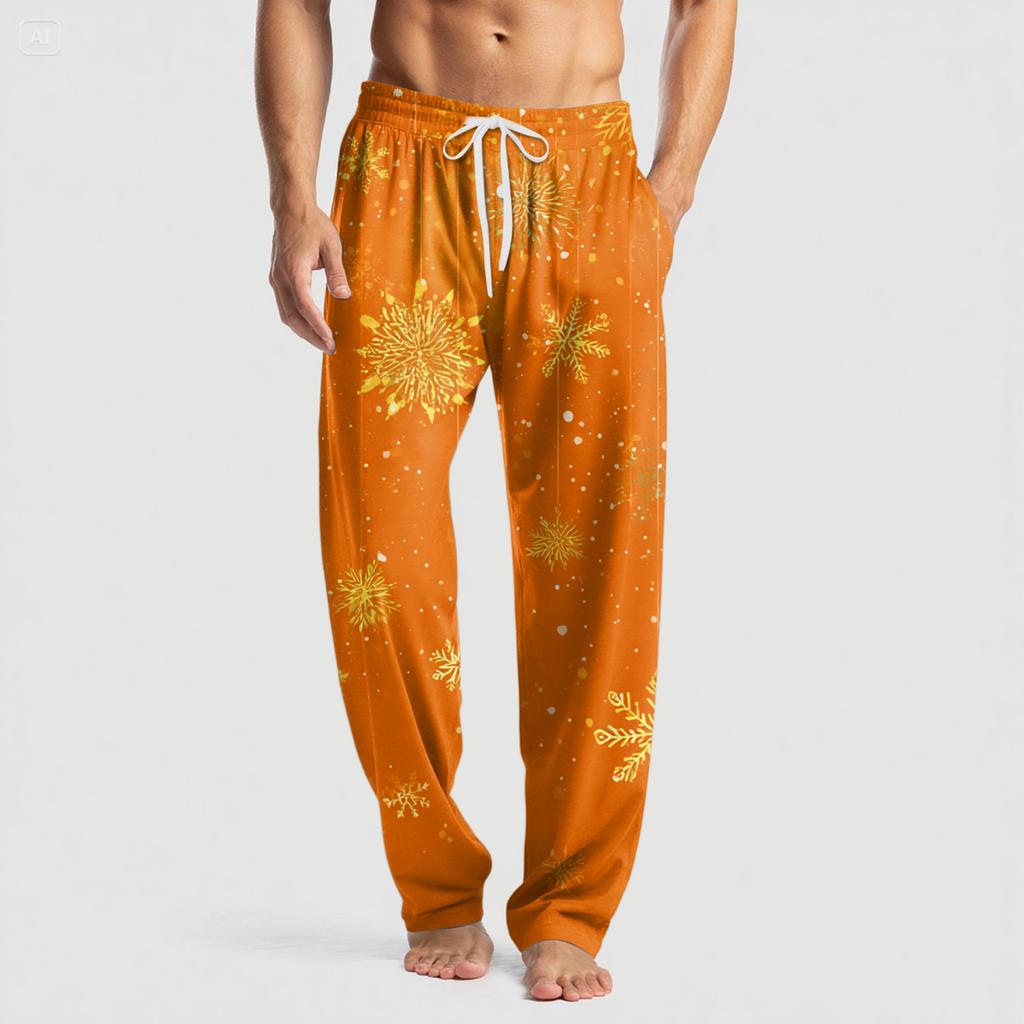 Men's Knitted Fashion Print Pocket Casual Pants Pajama Pants