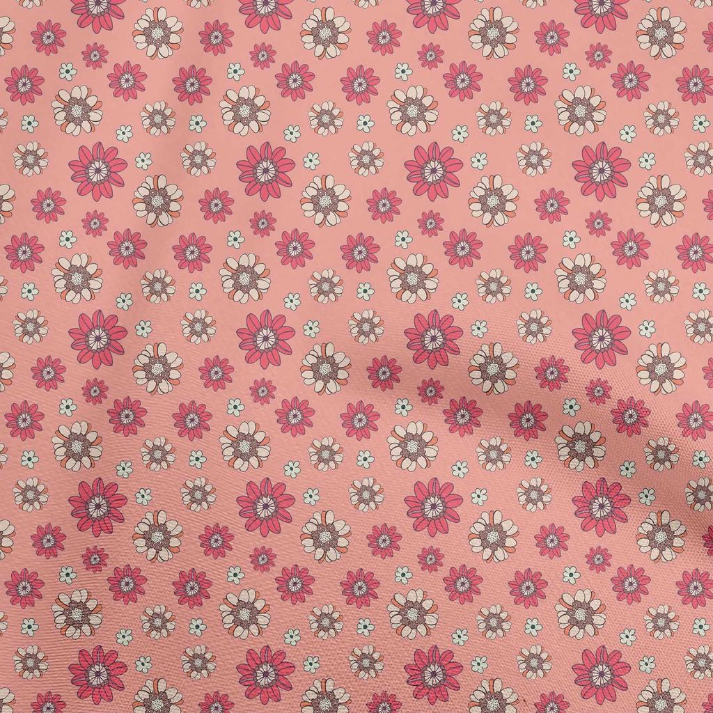 oneOone Cotton Poplin Light Beige Fabric Floral Retro Sewing Material Print Fabric By The Yard 42 Inch