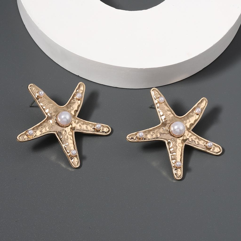 European and American new simple personalized vacation style temperament starfish alloy pearl stud earrings versatile fashion earrings
