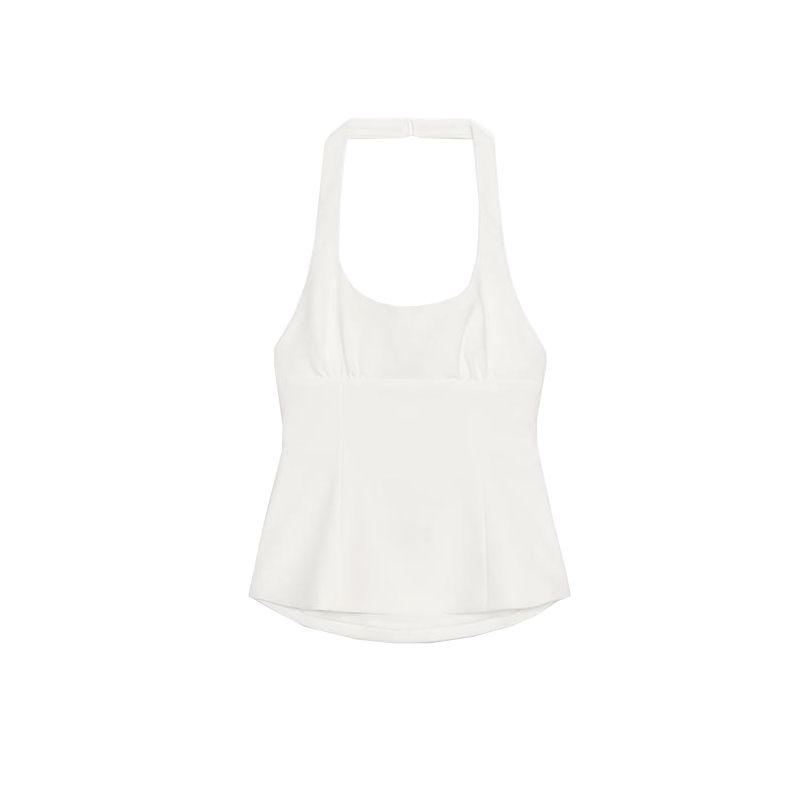 Summer Women's Clothing Open Back Design Square Collar Bowknot Decoration Hanging Collar Tops 4772043 4661068