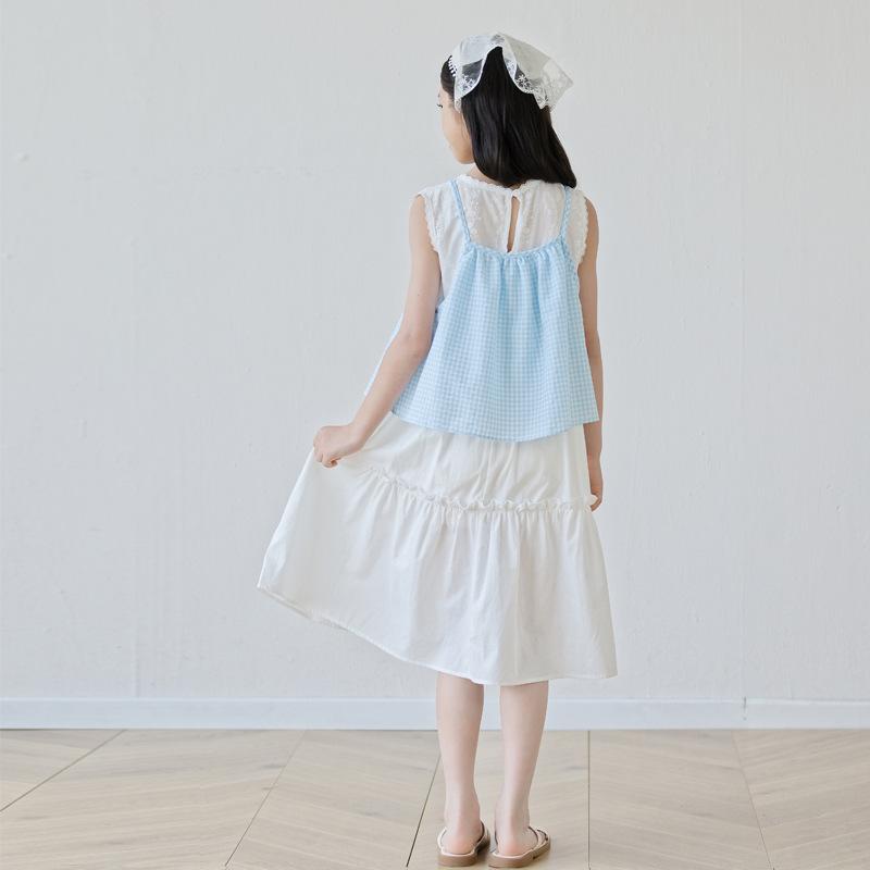 Girls' Fashionable Halter-neck Checked Top Two-piece Summer Children's Blazer and Dress Set
