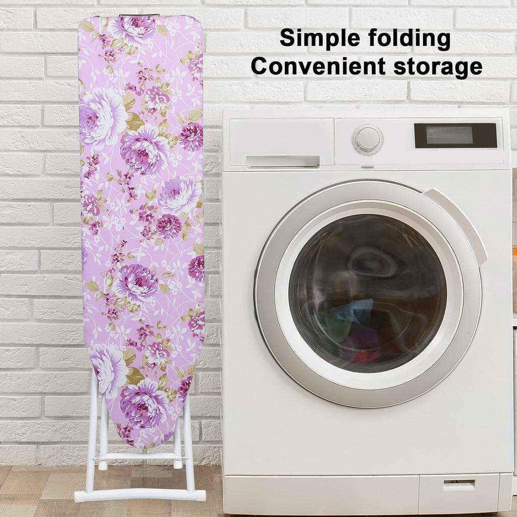 Foldable Ironing Board Full-Size Itoning Board Height Adjustable Iron Board with Print Flower Heat Resistant Cover, 42" Long Ironing Board with Steam
