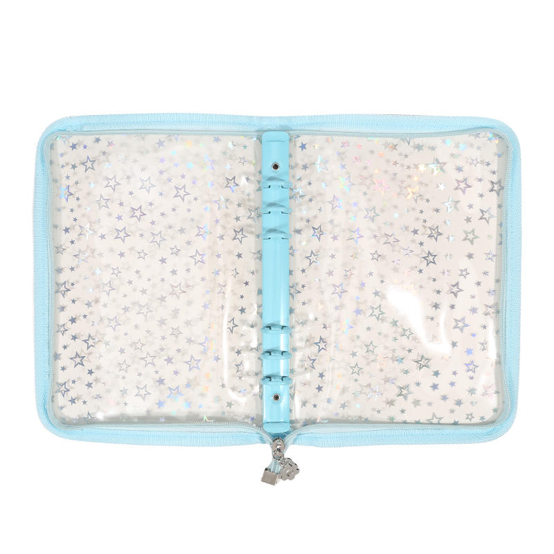 A5 Budget Binder Planner Cover with Zipper Glitter Stars 6 Ring Refillable Notebook Shell for Journal Albums Diary School Office Supplies