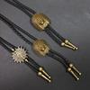Vintage Metal Pendant Bolo Tie Cowboy Costume Accessory for Men Western Rodeos Necktie Necklace with Faux Leather Cord