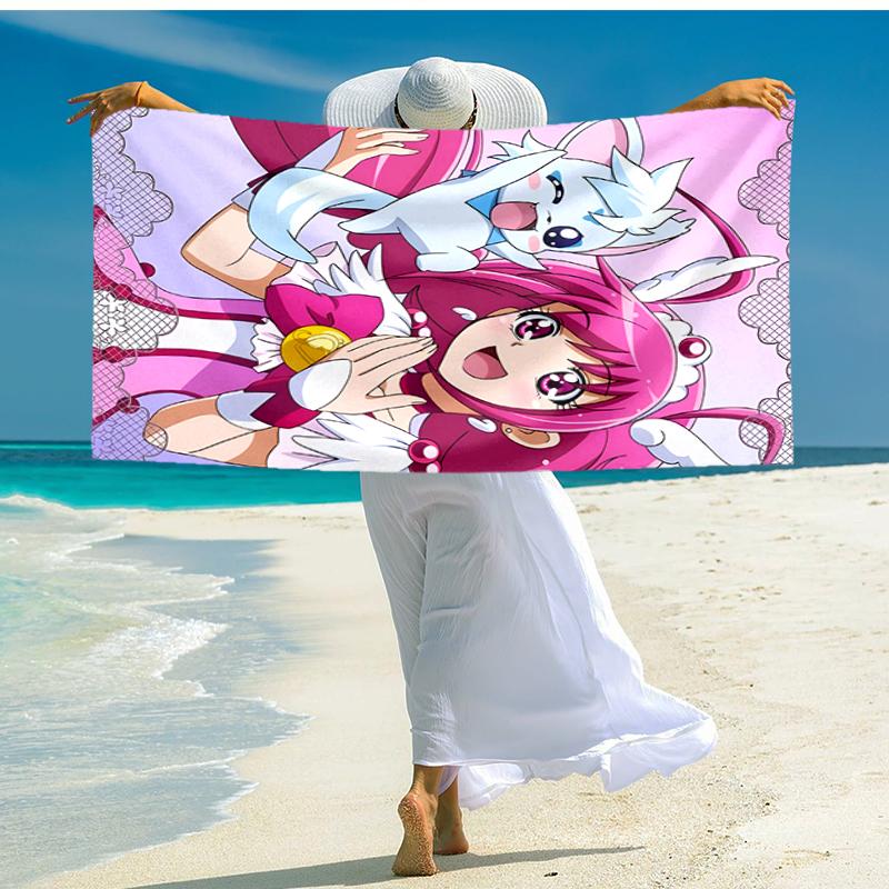 1pc Pretty Cure2 Beach Towel, Comfortable and Thick, and Swimming/Bath/Picnic/Camping Towel, Suitable for Seaside Beaches
