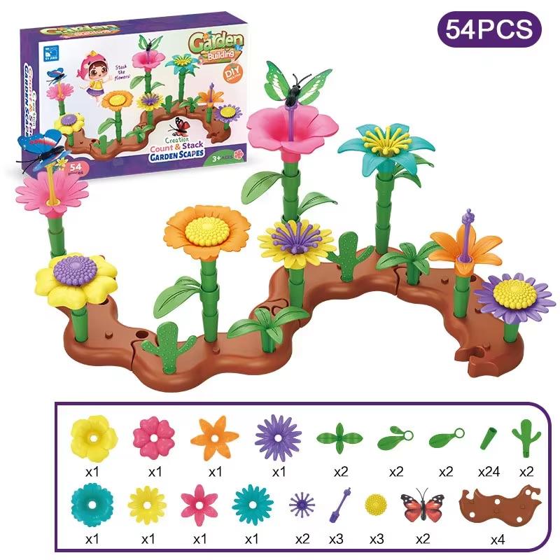 Flower Garden Building Toys Set Educational Activity Preschool Toddler Creativity Stacking Block Games For Children Gifts Idea