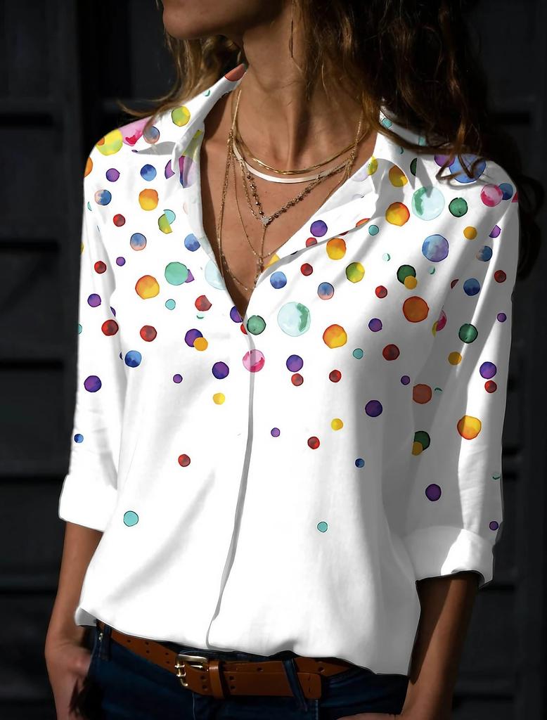 Women's Shirt Blouse Butterfly Gradient Printing Button Long Sleeve Casual Fashion Standing Collar Spring and Autumn Blouse