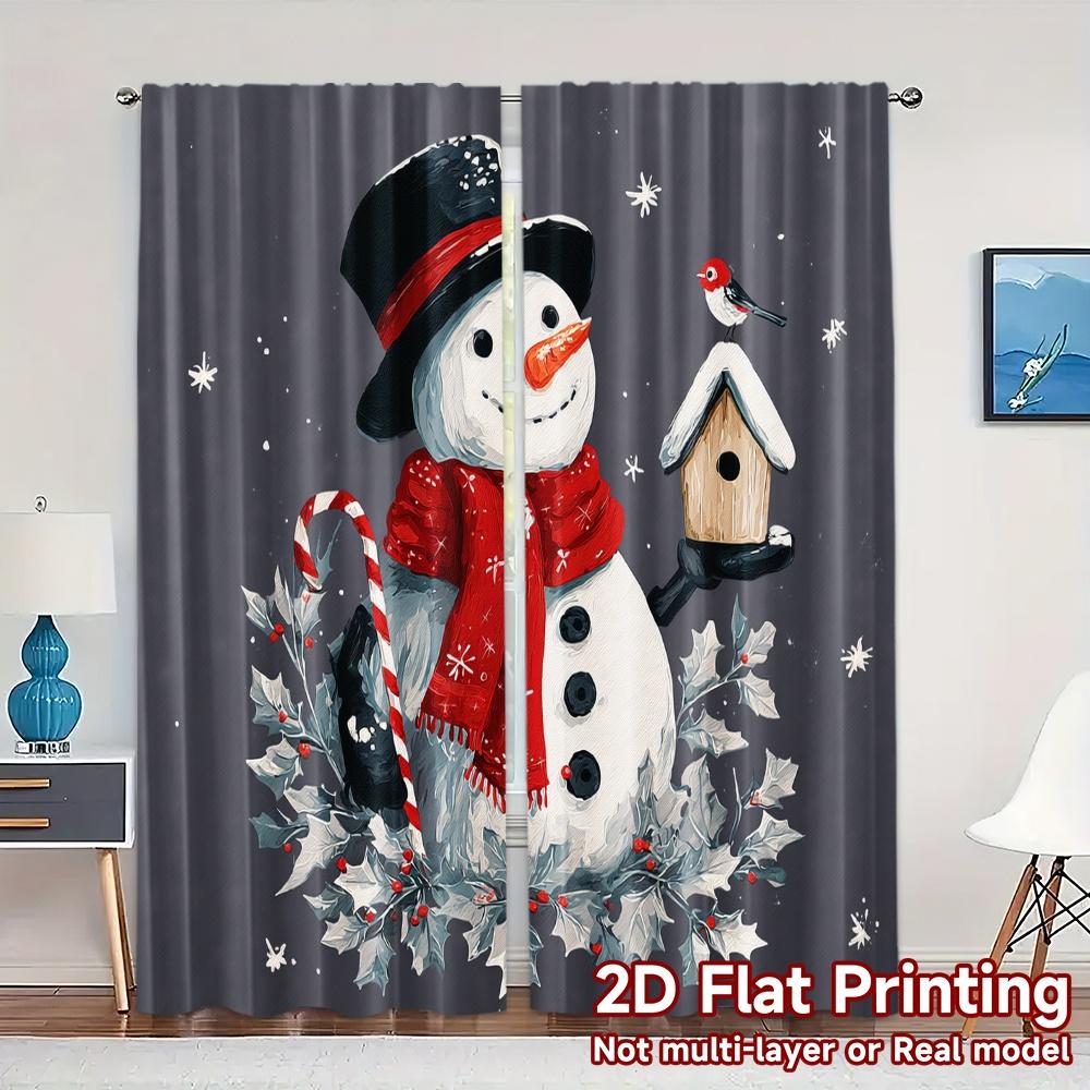 

2D Flat Printing JIT 2pcs Curtains (Without Rod) Festive Snowman Popular Curtains&Window Treatment Versatile 100% Polyester 100*130 Grommet Top 1pcs