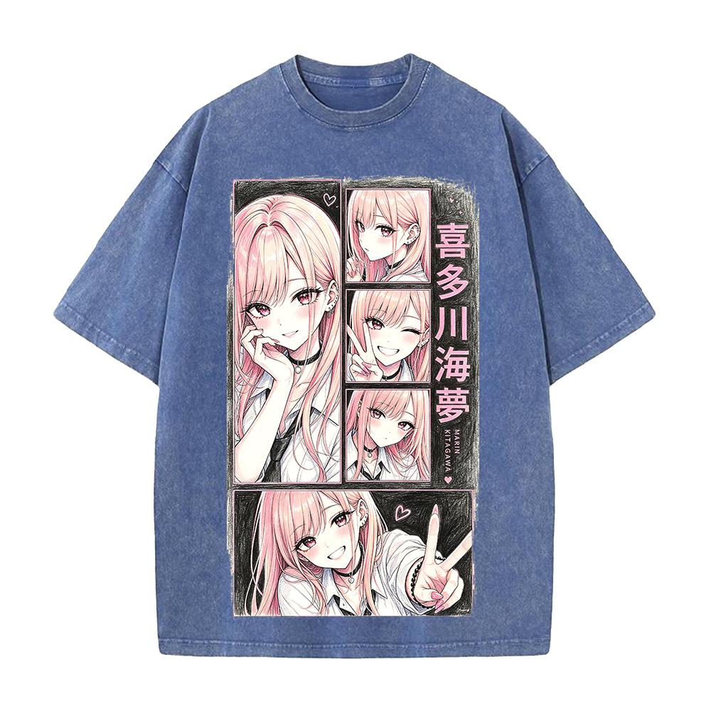 My Dress Up Darling Kitagawa Marin Clothing Men Women Short Sleeve Tshirts Washed Cotton Streetwear Vintage Oversized T-shirt